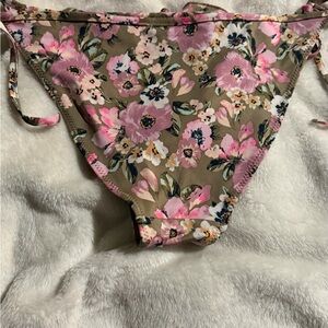 Floral Tie-Side Bikini Bottoms in Taupe and Pink